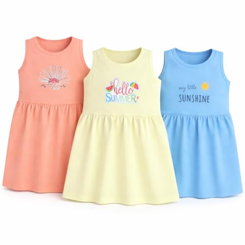 Image of EIO Girls Cotton Frock Dress Combo Pack et | Multicolor Knee Length Casual Dresses for Kids | Soft & Breathable Summer Wear Outfit Frock Set