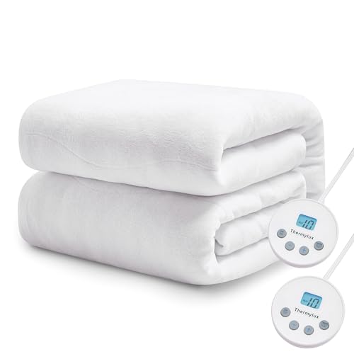 Thermylux Electric Mattress Pad Queen Size Quilted Wave 10 Heat Settings & Dual Control with 12 Hour Auto Off,Deep Pocket Fits up to 18',Coral Fleece Bed Warmer,ETL Certified Machine Washable,60'x80'