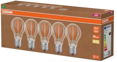 Osram Highly Efficient LED Bulbs with Energy Efficiency Class A, Value Pack of 5 Bulbs, Replaces Conventional 60 W Bulbs, Warm White (2700 K), E27, Filament Glass - View 6