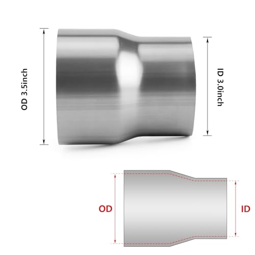 Image of Exhaust Adapter Connector 3 inch ID to 3.5 inch OD, A-KARCK Exhaust Pipe Reducer 4 inch Overall Length 304 Stainless Steel