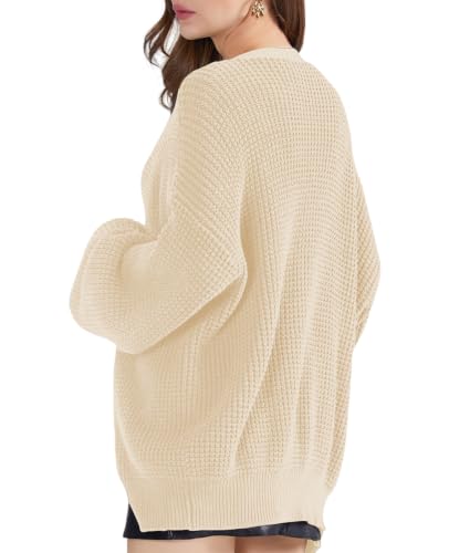 Image of QUALFORT Women's Oversized 100% Cotton Cardigan Sweater | Long Sleeve V Neck Button Down Open Front Knit Outerwear