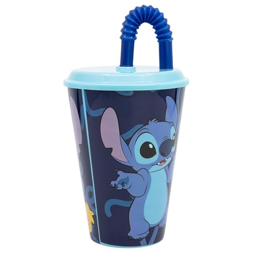 WIEDERVERWENDBARER KINDERBECHER MIT STROHHALM AUS BPA-FREIEM KUNSTSTOFF 430 ML | STITCH PALMS, Blau