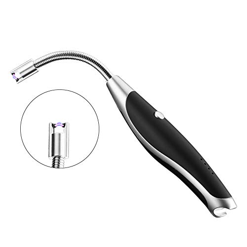 Preisvergleich Produktbild Kerzenfeuerzeug, USB Wiederaufladbare Lichtbogen-Feuerzeuge Lang für Grill, LED Batterieanzeige, Sicherheitsschalter, Langer Hals, winddichtes Feuerzeug für Camping, Kochen, Herd, BBQ