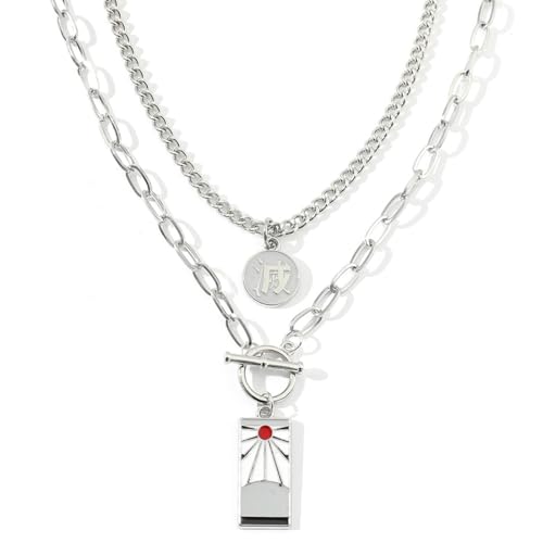 BLPRKOT Collar con Colgante en Diseño Hanafuda de Tanjiro Kamado, Collar Inoxidable, Accesorio para Fans de Kimetsu no Yaiba y Demon Slayer, Collar Anime para Coleccionistas y Cosplay