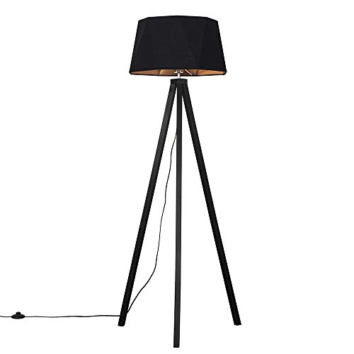 MiniSun | Modern Black Wood Tripod Design Floor Lamp with a Matt Black/Copper Geometric Shade | Floor Lamps & Torchieres, Home Décor & Improvement Essential | Includes 6W LED E27 Light Bulb