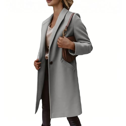 Image of Winter Coats For Women Classic Elegant Notched Lapel Collar Double Breasted Pea Coats Warm Wool Blend Long Sleeve Overcoat Midi Length Trench Coat Fall Jackets With Pockets(D-Light Gray,M)