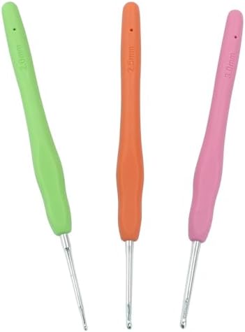 suiwotin 3pcs/Set 2mm/2.5mm/3mm Crochet Hook, Aluminum Crochet Hook Set, Rubber Handle Ergonomic Knitting Needles for Yarn DIY Crafts Projects - 4