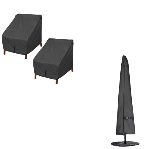 Porch Shield Waterproof Patio Chair Covers - 2 Pack Lounge Deep Seat Cover 34W X 37D X 36H Inch Bundles With Patio Umbrella Cover Fits Market Umbrella Up To 12 Feet, Black #TOP30