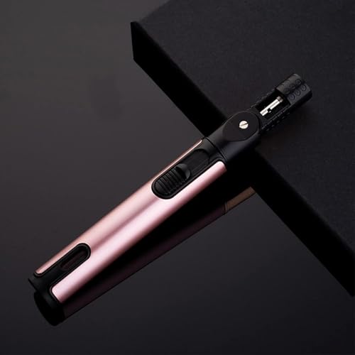 Butane Torch Lighter, Windproof, Reusable, Flame Adjustable, Flexible Nozzle, Visual Window, Suitable for Candles, Cooking(Pink)