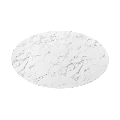 Image of Modway Lippa 60 inch Oval-Shaped Mid-Century Modern Dining Table with Artificial Marble Top and White Base