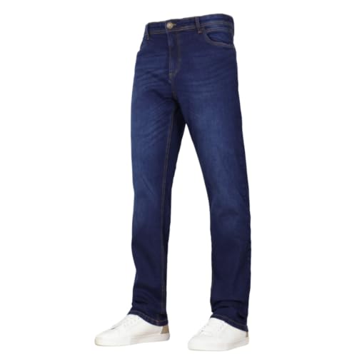 Image of Duck and Cover Men’s Straight Leg Jeans – Regular Fit Stretch Denim 5 Pocket Jeans, Dark Wash, Mid Wash, Raw Wash, Black Dark Wash 32W X 30L