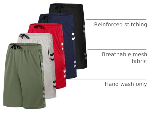 Image of 5 Pack Boys' Mesh Athletic Shorts Basketball Kids Soccer Sports Pockets