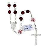  Holyart Chapelet strassball Roses Grains 6 mm Cristal Grenat Argent 925 Médaille Miraculeuse