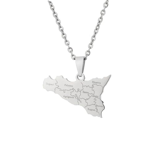 For Sicilia Stainless Steel Map Pendant Necklaces Map Jewelry Gold Color Items for Bridal Women Man Party Gifts Earrings Sets Ro
