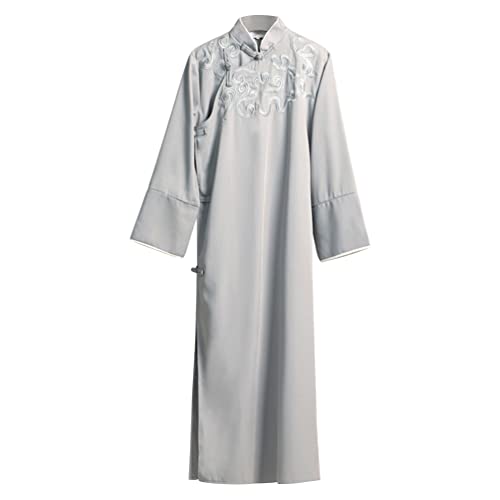 Deluxe Unisex Cloud Embroidered Chinese Traditional Male Cheongsam Mandarin Collar Long Robe Kung Fu Uniform - Main Image