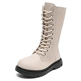 kkdom ボーイズ ガールズ 防水 レースアップ サイドジッパー ミッドカーフ コンバット ライディングブーツ, ベージュ, 3 Big Kid