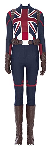 Damen Mädchen Captain Carter Cosplay Kostüm Jacke Hose mit Gürtel Komplettset Outfits Uniform Deluxe Battle Suit für Halloween (Erwachsene, Medium) Cover