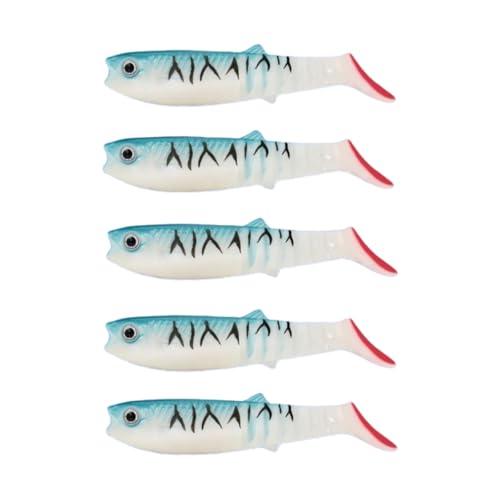 5 Pcs T-tail Soft Plastic Fishing Lures Lifelike Swimbaits Multi-Color Realistic Fishing Bait for Freshwater Saltwater Bass Pike