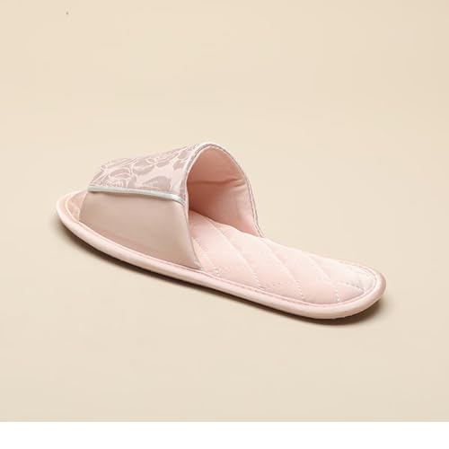 JadeRich Women's Open Toe Satin Slippers Jacquard Floral Cozy Non Slip Luxury Silky Quilted Flat Indoor Slides3