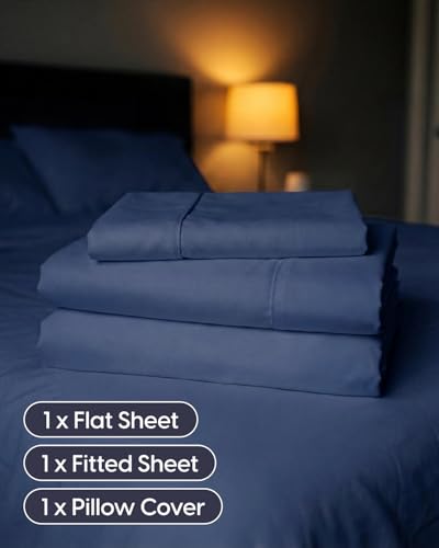 Image of Sleepy Town Twin Size Bed Sheets - 3 Piece - Twin Sheet Set - Extra Soft, Comfy & Cooling - Easy Care - Shrinkage, Wrinkle & Fade Resistant - Brushed Microfiber - Deep Pocket Bed Sheets (Navy Blue)