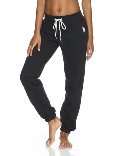 U.S. Polo Assn. Womens Sweatpants, French Terry Black Lounge Pants, Breathable, Comfy Joggers for Women (Black, Medium)