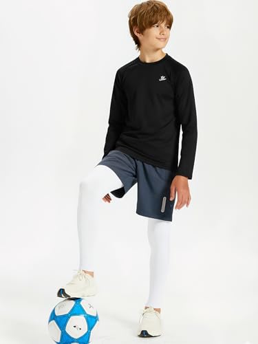 DEVOROPA Youth Boys Compression Thermal Shirt Long Sleeve Fleece Baselayer Soccer Baseball Undershirt Black L