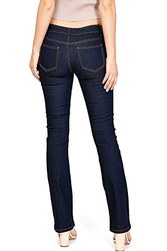 Wax Women's Juniors Body Flattering Mid Rise Bootcut Skinny Jeans (92000 BootCut DARK BLUE, 5)3