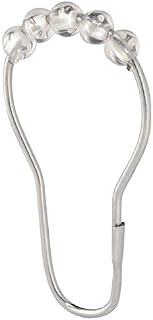 iDesign 76770EU Rings, Metal and Plastic Tension Rod, Set of 12 Practical Shower Curtain Hooks with Easy Installation, Clear/Silver
