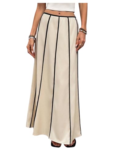 GORGLITTER Women's Color Block Long Maxi Skirts Boho Cute Low Waisted Pleated Fishtail Fall Festival Vacation Skirt