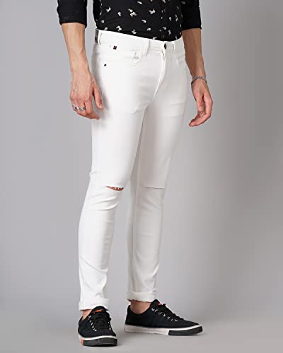 Image of Hardsoda Men's Cotton Poly Lycra White Solid Slim Fit Jeans