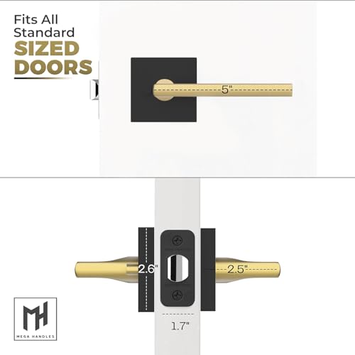 Image of Mega Handles Prime Privacy Lever Door Handle for Hallway, Closet and Bathroom, Keyless Design Door Levers, Fits All Standard Door Sizes, Covered Screws Included - Matte Black /Satin Brass (1 Pack), 5 inch