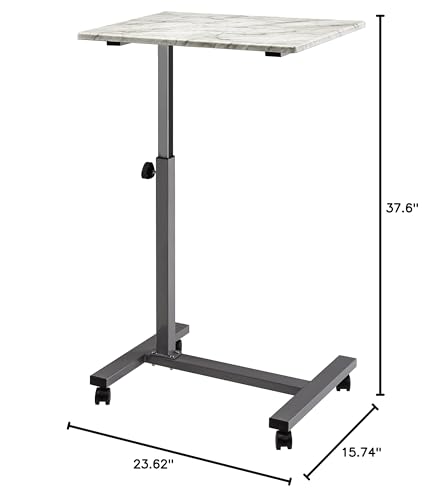 Image of Seville Classics Airlift Height Adjustable Mobile Rolling Laptop Cart Computer Workstation Desk Table for Home, Office, Classroom, Hospital, w /Wheels, Overbed Sit Stand (24 inch), Faux Marble