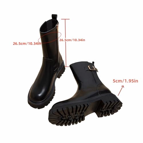 MGGMOKAY Women's Fashionable Mid-calf Leather Boots Women's Dress Boots Zipper Comfortable Long Boot3