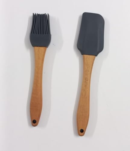 Image of Clazkit Silicone Oil Brush for Cooking & Non-Stick Silicone Spatula Baking & Mixing - with Wooden Handle, Non-Stick Cookware Heat Resistant Kitchen Utensil Tools|Black