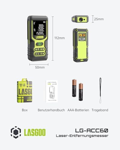 Bild 6 - Laser Entfernungsmesser, LASGOO 60m/197ft Laser-Messgerät mit Ft/In/M, LCD-Hintergrundbeleuchtung, Pythagoras-Modus, Fläche und Volumen, Batterie Inklusive