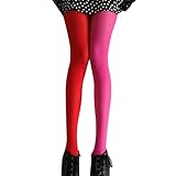 GALPADA Fashion Double Ab Splice Stockings for Women Free Size Rose and Red Color Silky Sheer Tights Asymmetrical Design