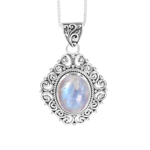 Pendentif argent pierre de lune anti-ternissement collier femme 9.25cts