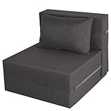 Fvkind Folding Sofa Bed, Foldable Sleeper Chair with Pillow, Convertible Futon Sofa Bed with Washable Cover, Fold Out Couch for Living Room, Dorm, Guest Room, Single Size, Dark Grey