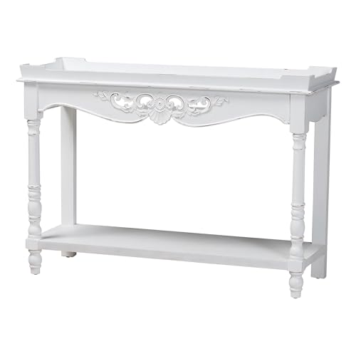Baxton Studio Rafferty Distressed Console Table - Vintage-Inspired White Accent Table with Ornate Carved Apron and Lower Shelf, Classic Entryway or Sofa Table by Baxton Studio - Used condition - US$169.59