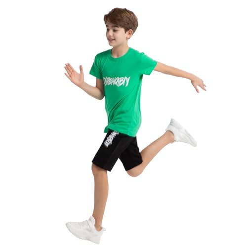 Image of amropi Boys Shorts Set Cotton T-Shirt and Short Pants 2 Pieces Summer Tracksuit for Age 2-12 Years