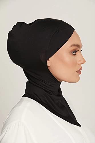 Image of LMVERNA 2 Pieces Modal Hijab Cap Adjustable Muslim Stretchy Turban Full Cover Shawl Undercap Full Neck Coverage for Women