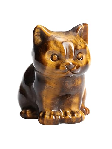 Image of JSDDE Tiger Eye Crystal Cat Figurine for Cat Lovers Cute Gemstone Cat Ornaments Healing Crystals Cat Statue Gifts