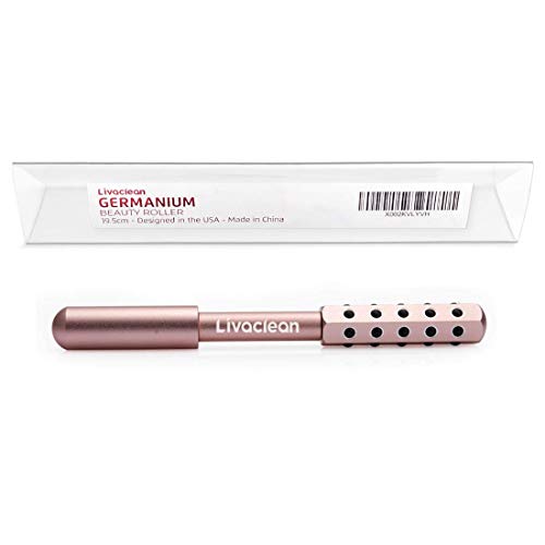 (Rose Gold) LivaClean 30 Germanium Beauty Roller Stone Face Body Revitalizing Metal Massager Tool Facial Skin Tightening for Women