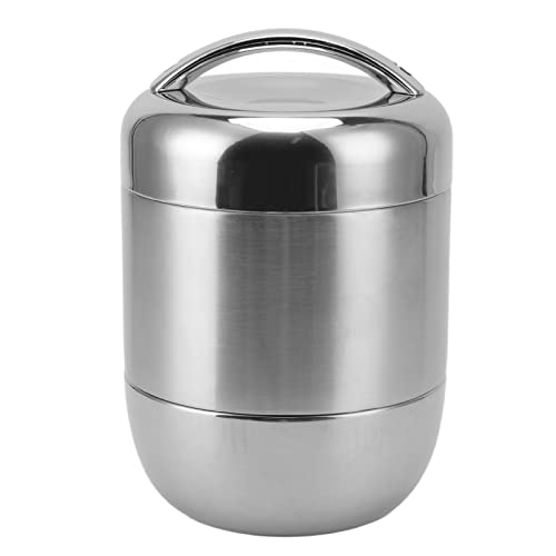 1.5L Thermal Food Container, Stainless Steel Round Bento Lunch Box, Multi Layer Spill Proof Insulated Lunch Containers with Sealing Cover for Camping, Office, Workers, (Ordinary