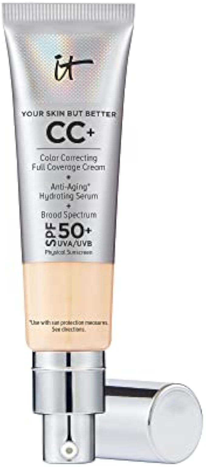 IT Cosmetics CC+ Cream Full Coverage Foundation - Color Correcting Cream, Hydrating Serum & SPF 50+ Sunscreen - Hyaluronic Acid, Vitamin E, Niacinamide - Natural Finish - 1.08 fl oz
