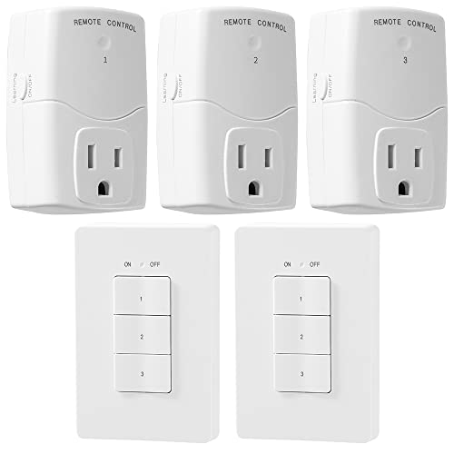 Wireless Remote Control Outlet And Wall Light Switch, 3-Way Switches For Lamp, Fans And Holiday Decor, No Wiring, Programmable And Expandable, 100Ft Rf Range, Etl Listed (2 Switches And 3 Receivers) #TOP5