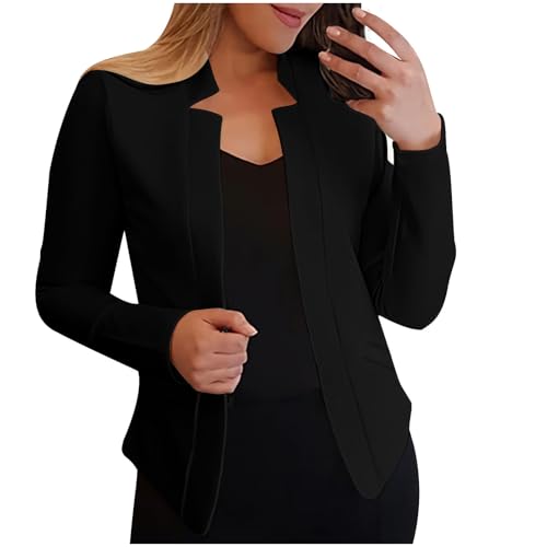 Sinzelimin Women Suit Jacket Long Sleeves Blazer Jackets Solid Color Casual Open Front Cardigan Notch Collar Blazer Outerwear4