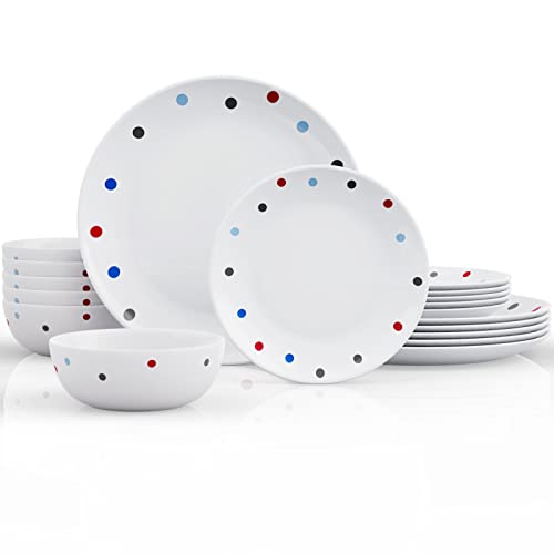 18-Piece Kitchen Dinnerware Set, Meky Colorful Polka Dots Glassware Plates, Dishes, Bowls, Service For 6, Crack Resistant Dish Set #TOP1