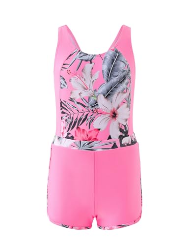 Image of Girls One Piece Swimsuits 2 Piece Girl Bathing Suit with Tropical Print Cover Up Shorts Teen Kids Swimwear 5-13Y
