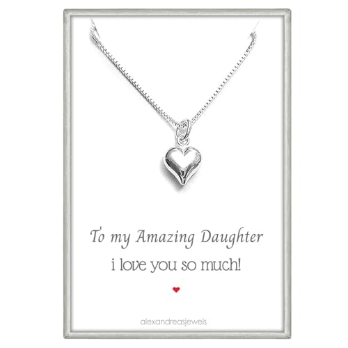 Alexandreasjewels Tiny and Dainty Sterling Silver Puffed Heart Necklace Daughter Gift Necklace Daughter Birthday Gift Valentines Day Gift Necklace (18 inches)